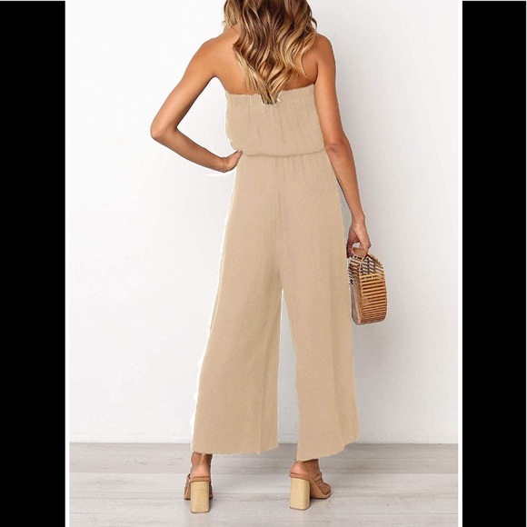 🆕 Off Shoulder Strapless Belted Wide Leg Jumpsuit - Picture 2 of 2